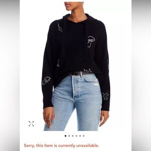 Aqua 100% cashmere Black Hoodie with White embroidery size M